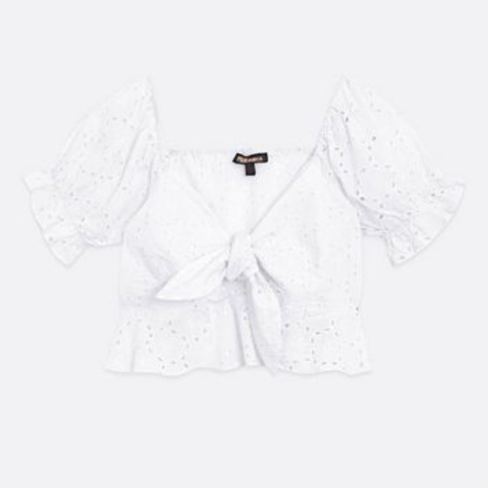 SheinWhite Front Tie Blouse